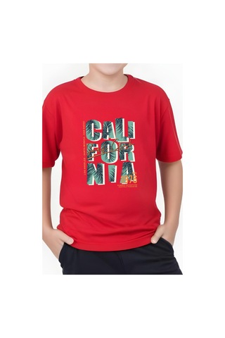 Panios Kids 1976 Cali Baskılı Erkek Çocuk Yuvarlak Yaka Kısa Kollu T-shirt Kırmızı