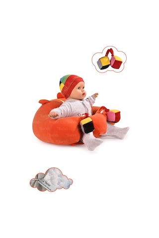 Oyuncaklı Bebek Oturma Destek Minderi - Devrilmez Bebek Koltuğu - Büyük Bebek Oturağı Turuncu