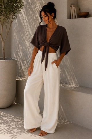 Bbbutikbasic Kadın Müslin Bağlamalı Bolero Bluz Oversize Salaş Yazlık Kimono Hırka My3535 kahverengi