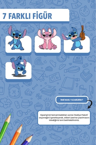 İsim Yazılabilir Stitch Temalı Kişiye Özel Okul Etiketi Kalem & Defter İçin 200 Adet Çoklu