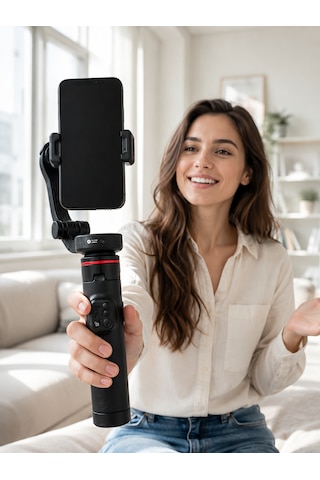 Profesyonel Aı Gimbal Selfie Stick Yüz Takipli Telefon Sabitleyici Kumandalı Katlanabilir Tripod
