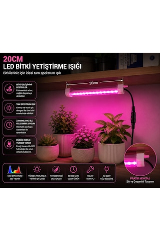 20 Cm Full Spektrum Led Bitki Yetiştirme Lambası - Fotosentez Destekleyici Pembe Işık