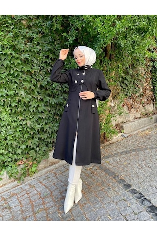 Ara Boy Önü Düğmeli İthal Kaşe Kaban / M0111 - Siyah Siyah