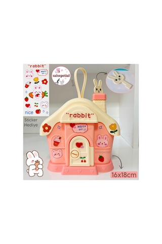 Kawaii Tavşan Ev Kumbara Kilitli Ev Kumbara Para Kawaii Tavşan Ev Kumbara Sticker Hediyeli
