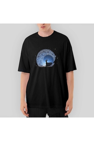 Woman Watching The Stars İn The Sky Oversize Siyah Tişört Siyah