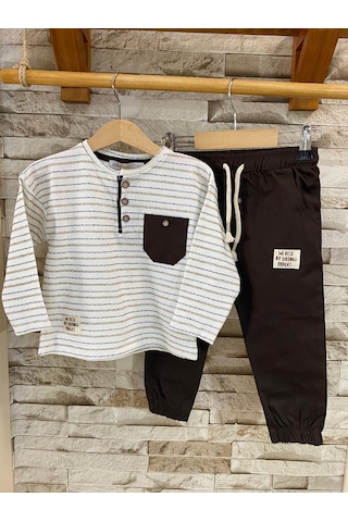 Minizoo Baby Dokuma Pantolonlu Erkek Çocuk Eşofman Takım Kahverengi