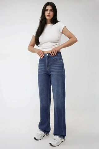 Hiccup Yüksek Bel Straight Kot Pantolon Orta Mavi Denim