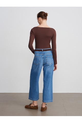 Dilvin 72298 Kemerli Geniş Paça Jean-mavi Mavi