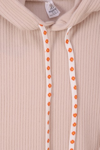 Monox Kız Çocuk Çiçek Baskılı İpli Şeritli Pantolon Fitilli Polar Takım Bej