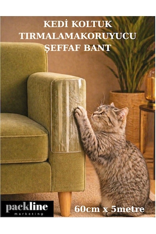 Packline Marketing Kedi Koltuk Tırmalama Koruyucu Şeffaf Yapışkanlı Mobilya Tırmalama Önleyici Bandı 60cm X 5metre
