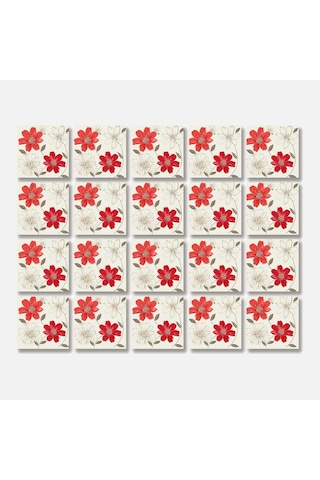Tink Kendinden Yapışkanlı Kırmızı Çiçek Desenli Pvc Karo 10x10 Cm 20'li Paket Genel