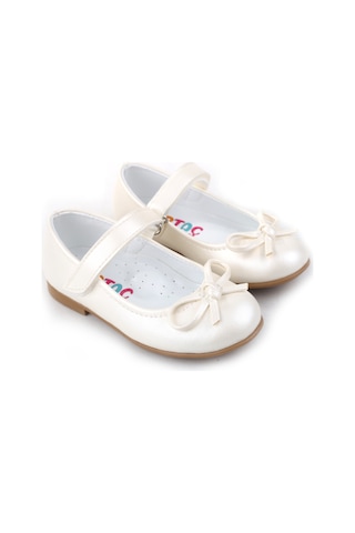 Papuç Sepeti Ortaç-2079 Kız Bebek Balerin Rugan Babet Ayakkabı Buz Beyaz
