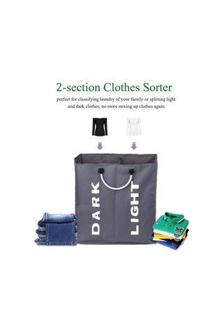 Cbtx Katlanabilir 2 Bölümlü Katlanabilir Çamaşır Sepeti Dayanıklı Oxford Kumaş  - Koyu Gri Diğer