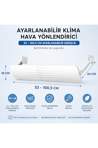 Klima Yönlendirici Aparat 53-100,5 cm Ayarlanabilir Klima Hava Yönlendirici Rüzgar Kesici Deflektör Klima Siperliği