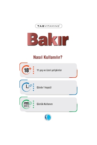 Tabvitamins Bakır 120 Bitkisel Kapsül Bakır Bisglisinat 2 Mg