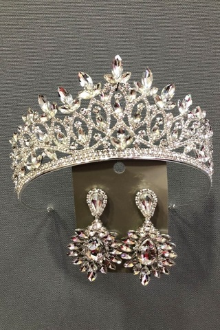 FdayAksesuar Zerda Gümüş Renk Gelin Tacı Ve Küpe Seti FRDY31373