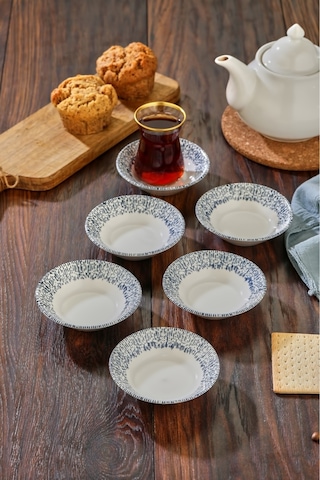 Cooker 6'lı Desenli Porselen Çay Tabağı Mavi