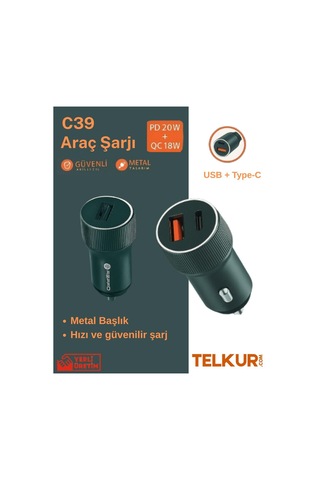Ferro C39 Çift Çıkışlı Usb-c 18w & Pd 20w Metal Araç Şarj Başlığı