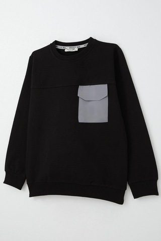Breeze Erkek Çocuk Sweatshirt Kapaklı Cep Detaylı 6-12 Yaş, Siyah Siyah