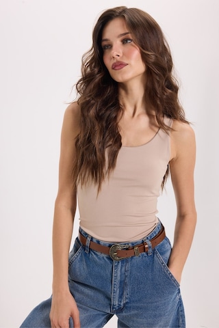 Tudors Kadın Standart Fit Normal Kesim Kolsuz Halter Yaka Bej Crop Atlet-50964