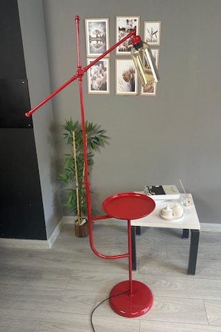 Windy Kırmızı Gövde Bal Rengi Cam Lambader Tepsili Makas Gövde Modern Oturma Odası Natural