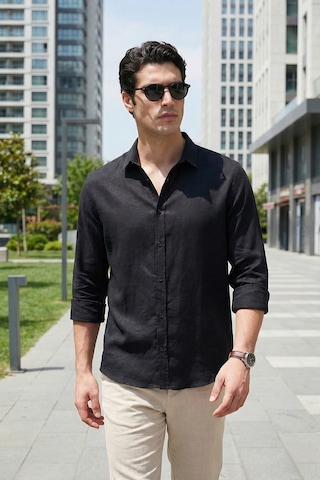 Buratti Pamuklu Regular Fit Klasik Yaka Uzun Kollu % 100 Keten Gömlek Erkek GÖMLEK CF26S1210000 Siyah