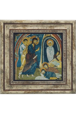 Kapadokya Göreme Karanlık Kilise Freski - Lazarus'un Dirilişi Baskılı Taş Tablo 25x25