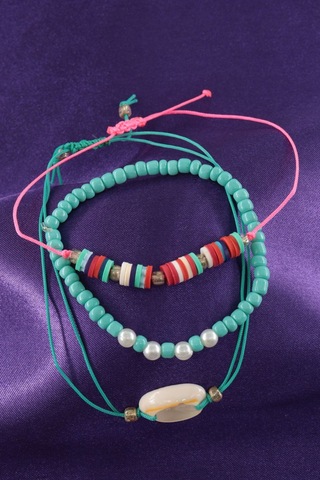 3lü Deniz Kabuğu İncili Boncuklu Asansörlü Lastikli İp Bileklik. Kadın İp Bileklik Halhal Çok Renkli