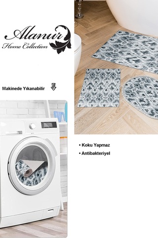 Dekoreko Kaymaz Taban Djt 3 Lü Banyo Paspas Takımı Trend Karışık Iskandinav F5136 Mavi
