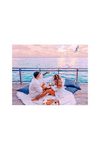 Sahil Ve Romantik Çift Çerçeveli 90x110 Sayılarla Boyama Hobi Seti