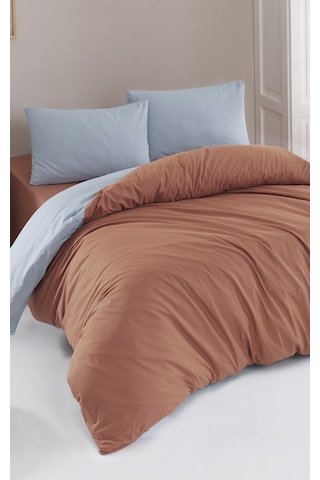 Softly Açık Indigo-Karamel Çift Kişilik Nevresim Takımı Karamel