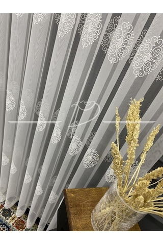 Tül Perde Taç Marka Serpme Damask Motifli Tül Perde-A26129 Çok Renkli
