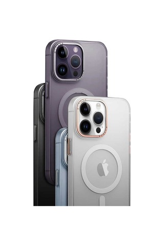 Goocamp Apple iPhone 14 Pro Max Uyumlu Magsafe Şarj Özellikli Buzlu Sert Pc Tuval Kılıf-si Siyah