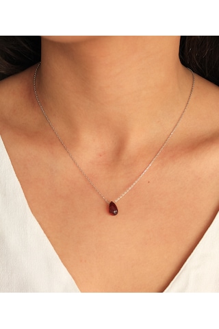 Doğan Diamond 925 Ayar Gümüş Rodyum Kaplama Doğal 3 Ct Granat Taşlı Damla Kolye -Raccolta Di Gocce