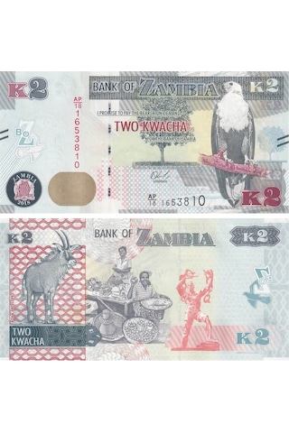 Zambiya, 2 Kwacha 2018 Çil Eski Yabancı Banknot