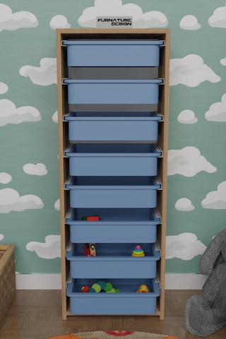 8 Sepetli Çok Amaçlı Oyuncak Mutfak Dolabı - Atlantik Çam-mavi