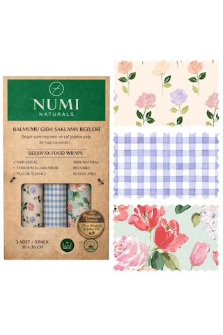 Balmumu Gıda Saklama Bezleri Premium 3 Lü Set 30 30 Cm - Vintage Rose Serisi Çok Renkli