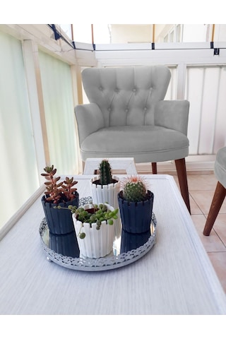 Kayser Home Berjer - Tekli Koltuk - Düz Renk Babyface Kumaş - Ahşap Ceviz Ayak - Açık Gri Gümüş Gri