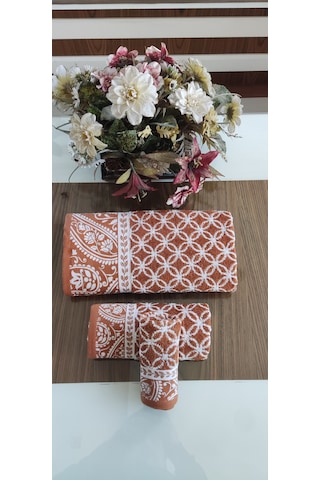 El Ve Yüz Havlusu Hediyeli 1adet Bukle Coton 70x140 Cm. Banyo Havlusu Taba