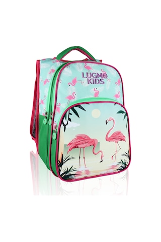 Lugmo Flamingo 3 Lü İlkokul Çanta Seti Kız Çocuk Çantası Astarlı Pedli Yeşil-pembe Yeşil