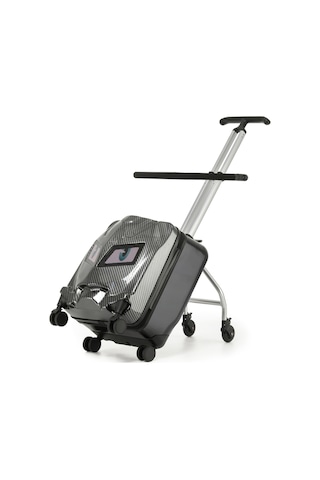 Göz Desenli Çocuk Valizi Binilebilir, Düşme Engelleyici Gri