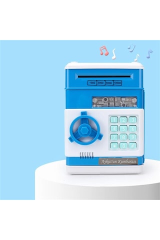 Kişiye Özel Şifreli Otomatik Kağıt Para Alan Kasa Kumbara Mavi