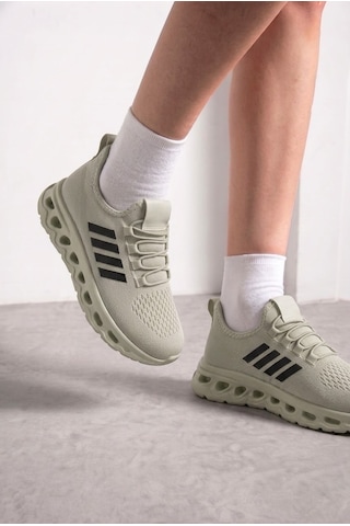 Nstil Unisex Spor Ayakkabı Şeritli Bağcıksız Hava Alan Ultra Rahat Hafif Taban Sneaker 125 Bej