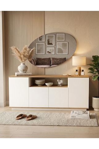Yurudesign Future Konsol 4 Kapaklı Raflı 180cm Çam-Beyaz FR15-AW