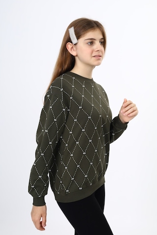 Toontoy Kız Çocuk Baskılı Sweatshirt Haki