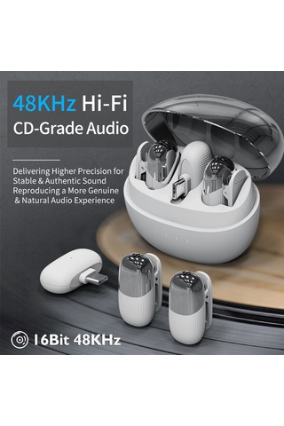 Samdoo Beyaz Kablosuz Kolluk Mikrofonu, Şarj Kutusu İle Gürültü Engelleme, Type-c Bağlantı, Hemen Kullanıma Hazır