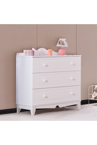 Şifonyer, Flower 3 Çekmeceli Şifonyer - Beyaz Beyaz