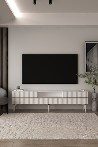 180dhdtsç5ba Tedy Kapaklı Pleksi Lazer Desen Tv Sehpası Altın - Beyaz