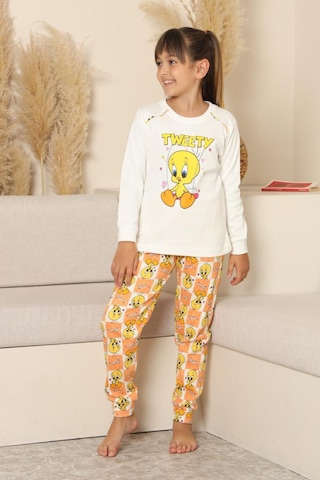 Miniğimin Cicileri Sevimli Civciv Baskılı Kız Çocuk Pijama Ta... Beyaz