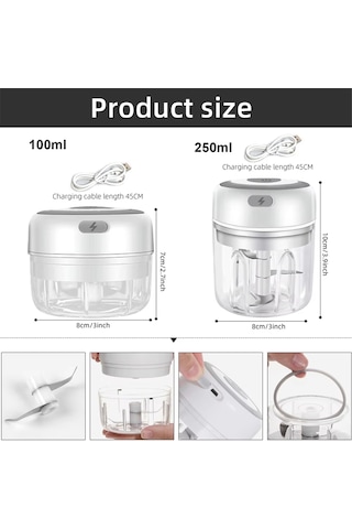 Elektrikli Sarımsak Ezici - Mini Sarımsak Ezici, Taşınabilir Et Doğrayıcı A Beyaz